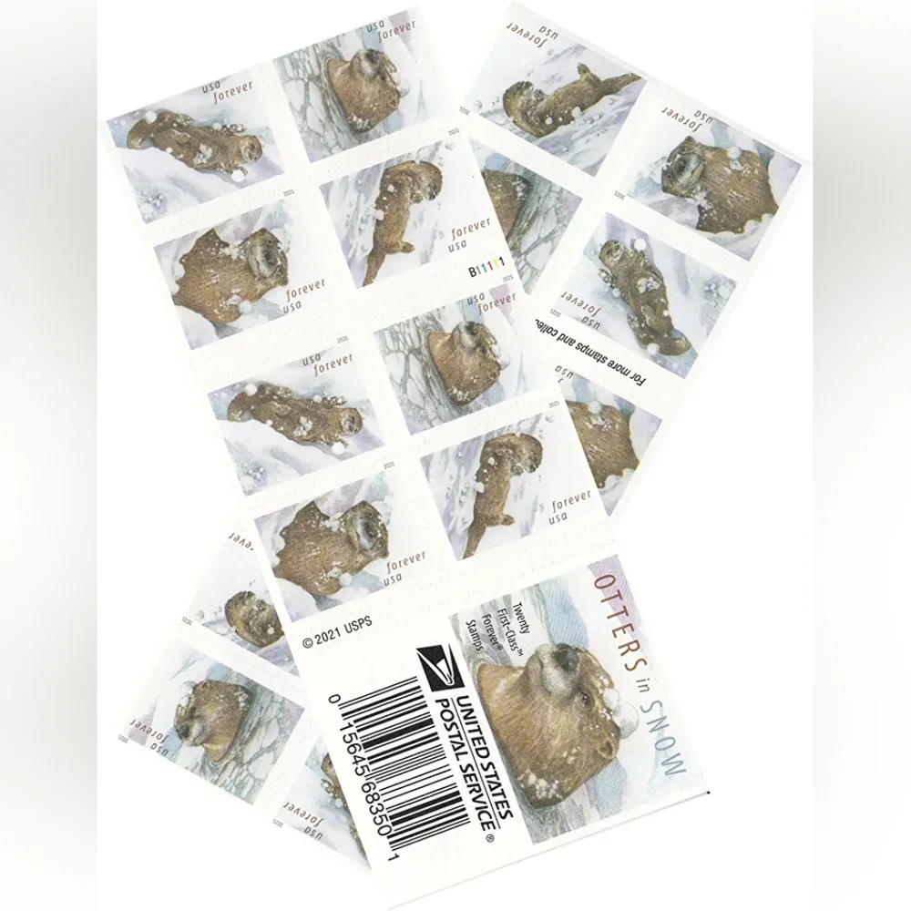 100 Otters in the Snow Forever Postage Stamps US‎ Postal USPS Christmas Animals